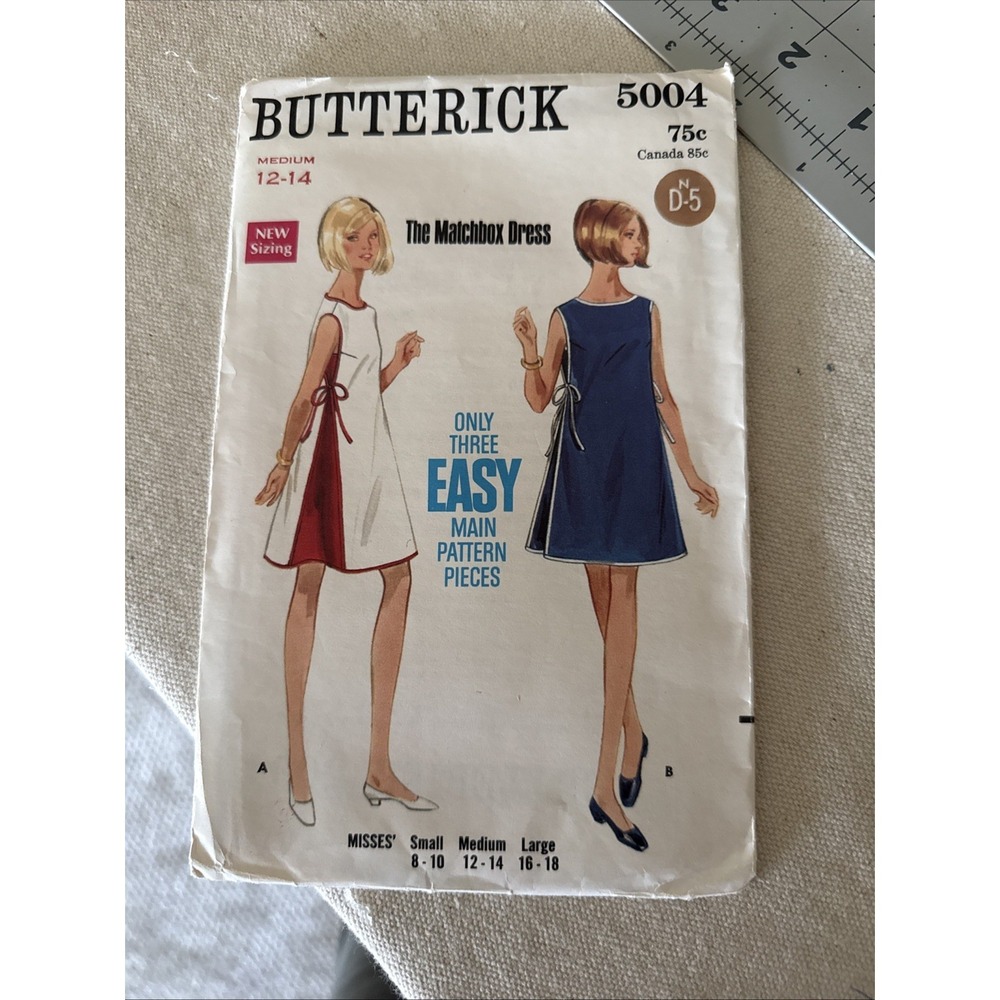 Butterick Easy Pattern #5004 Matchbox Dress Sz 8-10